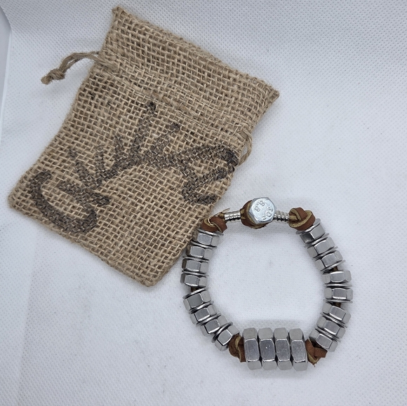 GiuliA Other - GiuliA Creations A Chunky Silver Nuts and Brown Leather Bracelet